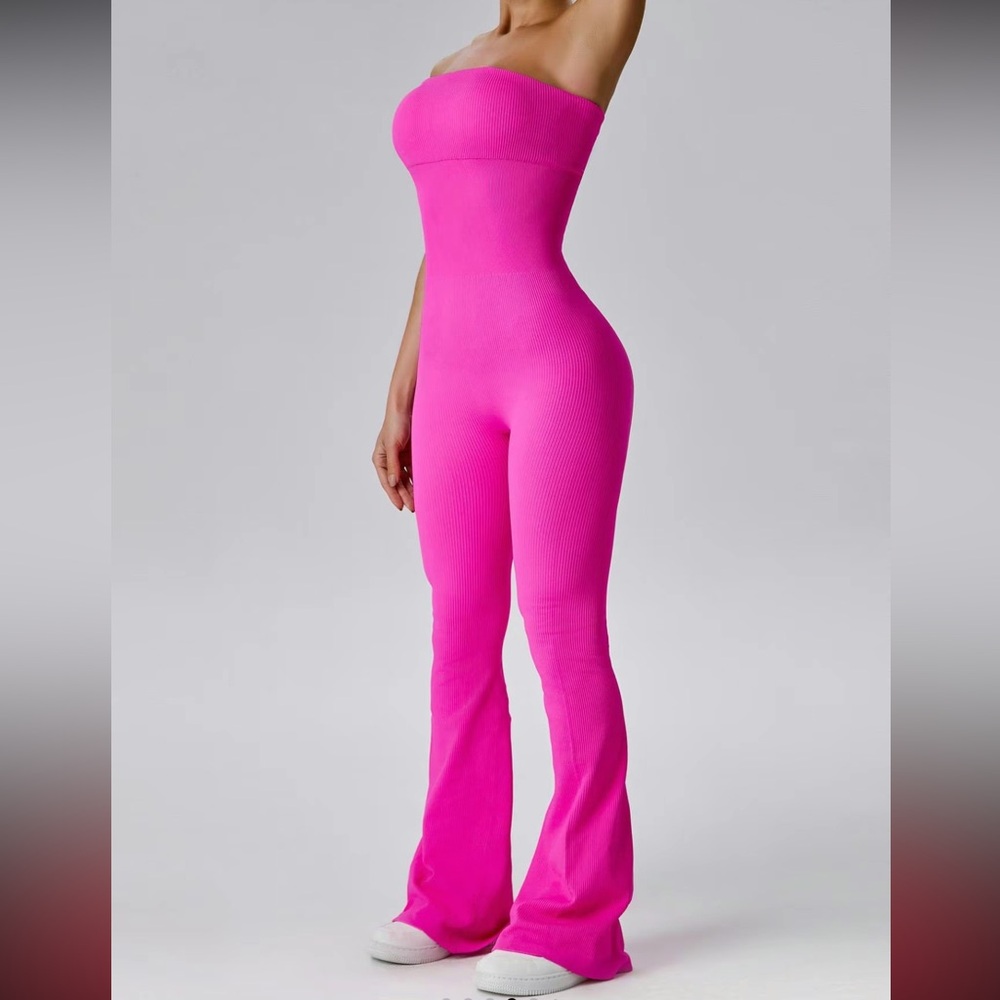 Vibrant Pink Ribbed Jumpsuit
